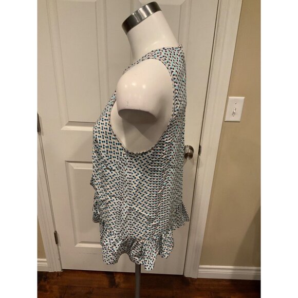 Parker Pink Blue White Geometric Silk Ruffle Sleeveless Peplum Tank Top, Size S - Picture 3 of 5